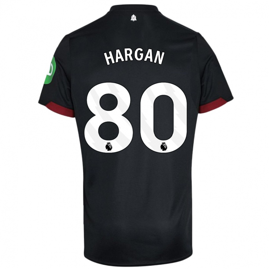 Kids Football Riley Hargan #80 Black White Away Jersey 2024/25 T-Shirt Za