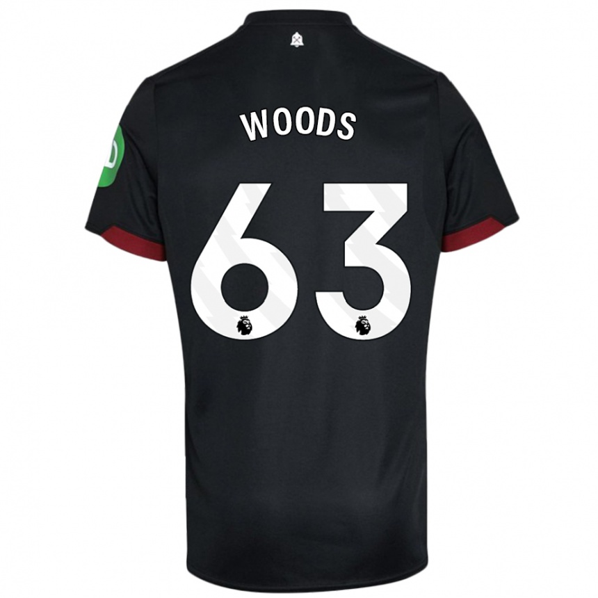 Kids Football Archie Woods #63 Black White Away Jersey 2024/25 T-Shirt Za