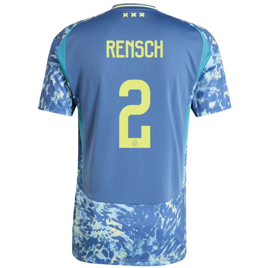 Kids Football Devyne Rensch #2 Grey Blue Yellow Away Jersey 2024/25 T-Shirt Za