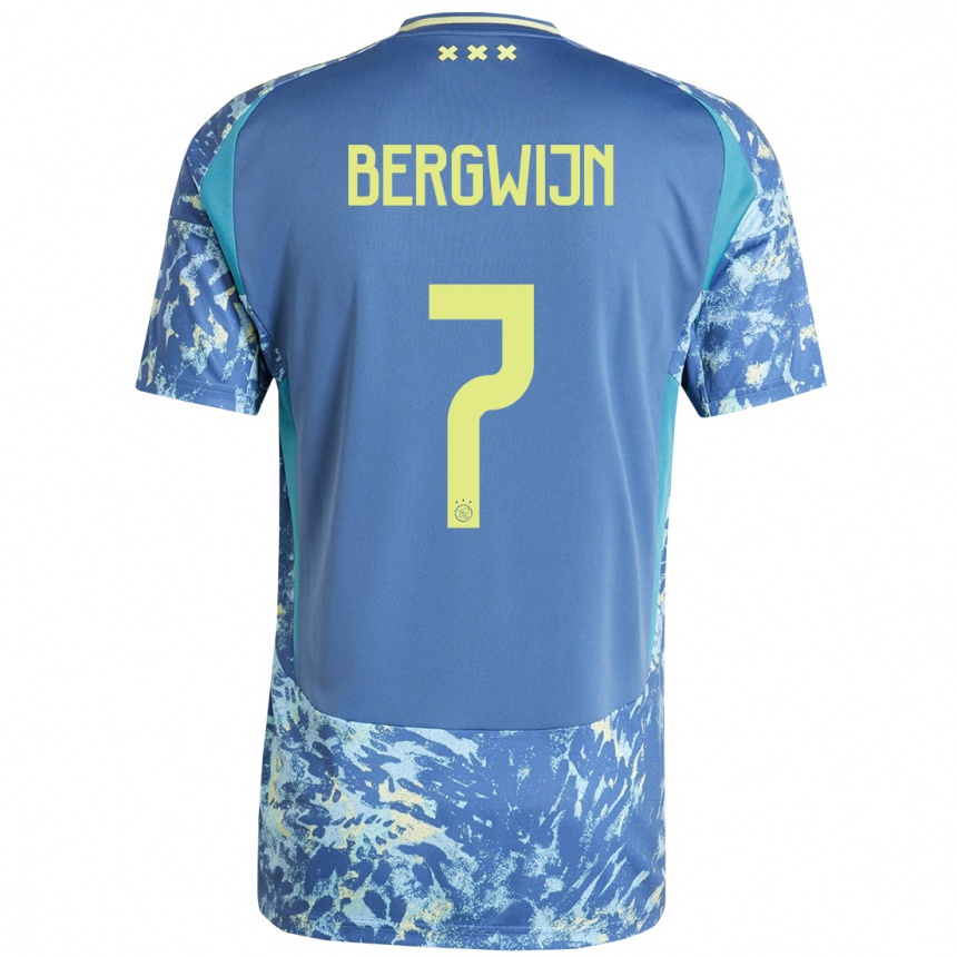 Kids Football Steven Bergwijn #7 Grey Blue Yellow Away Jersey 2024/25 T-Shirt Za