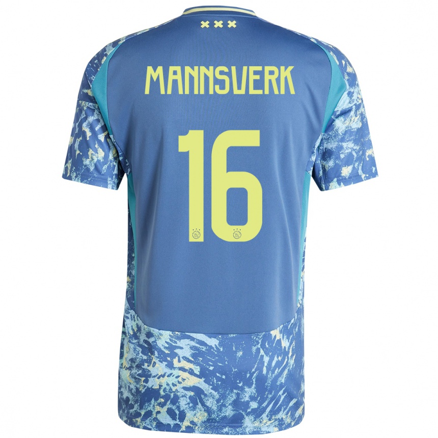 Kids Football Sivert Mannsverk #16 Grey Blue Yellow Away Jersey 2024/25 T-Shirt Za