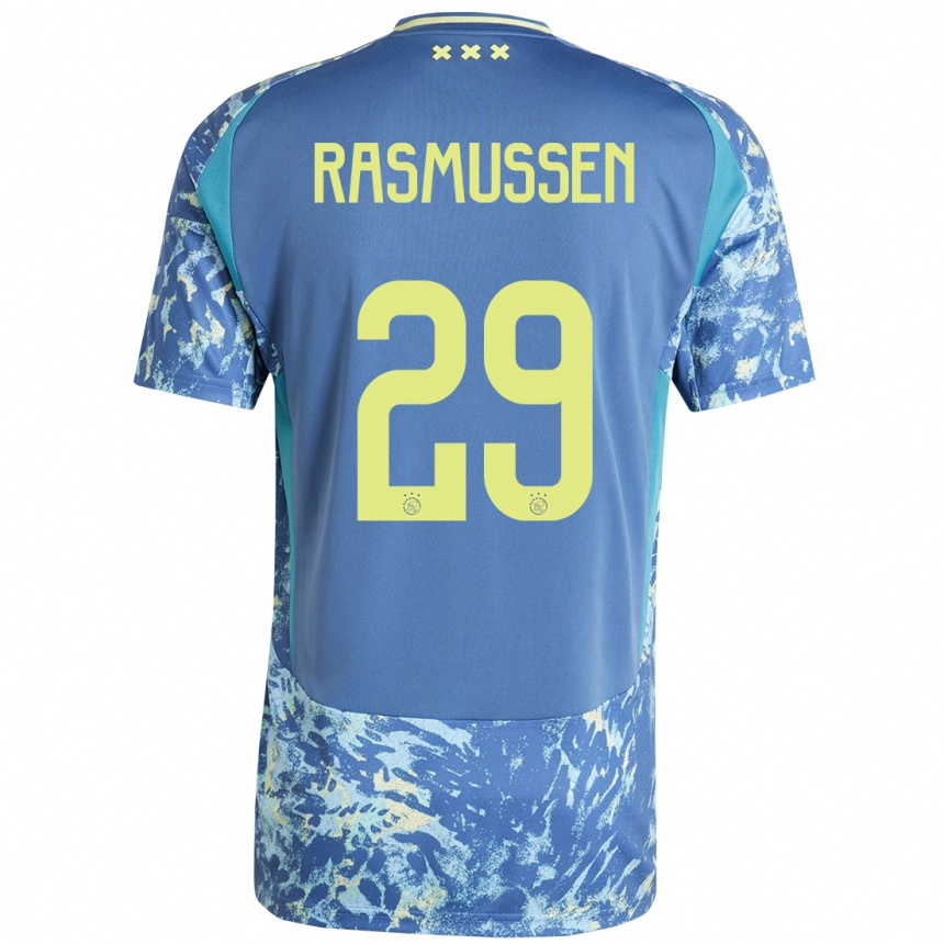 Kids Football Christian Rasmussen #29 Grey Blue Yellow Away Jersey 2024/25 T-Shirt Za