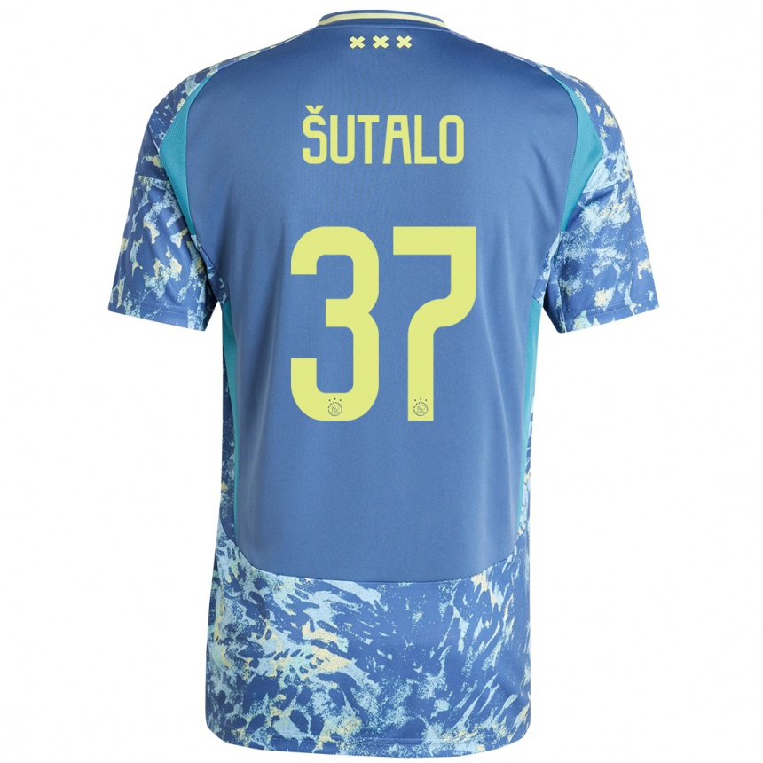 Kids Football Josip Sutalo #37 Grey Blue Yellow Away Jersey 2024/25 T-Shirt Za