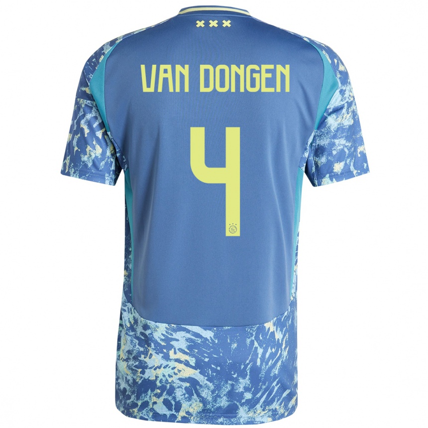 Kids Football Bram Van Dongen #4 Grey Blue Yellow Away Jersey 2024/25 T-Shirt Za