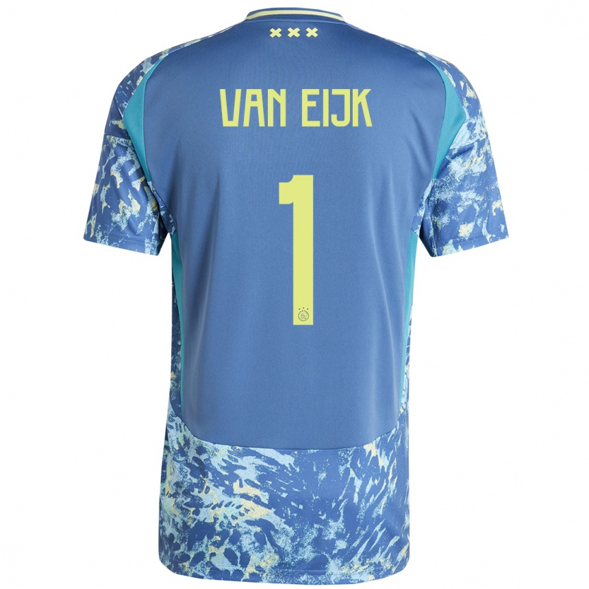 Kids Football Regina Van Eijk #1 Grey Blue Yellow Away Jersey 2024/25 T-Shirt Za