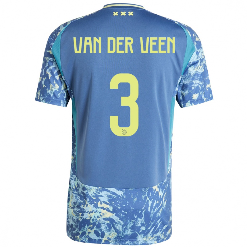 Kids Football Roos Van Der Veen #3 Grey Blue Yellow Away Jersey 2024/25 T-Shirt Za