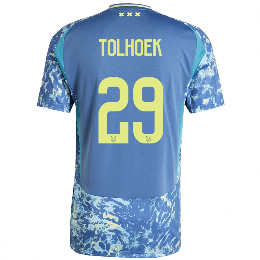 Kids Football Danique Tolhoek #29 Grey Blue Yellow Away Jersey 2024/25 T-Shirt Za