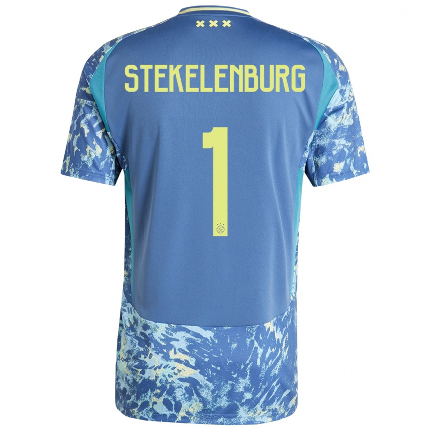 Kids Football Maarten Stekelenburg #1 Grey Blue Yellow Away Jersey 2024/25 T-Shirt Za