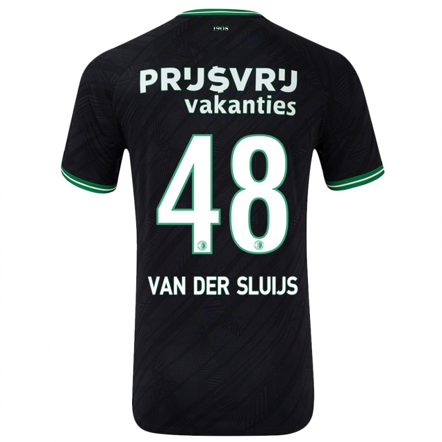 Kids Football Joep Van Der Sluijs #48 Black Green Away Jersey 2024/25 T-Shirt Za