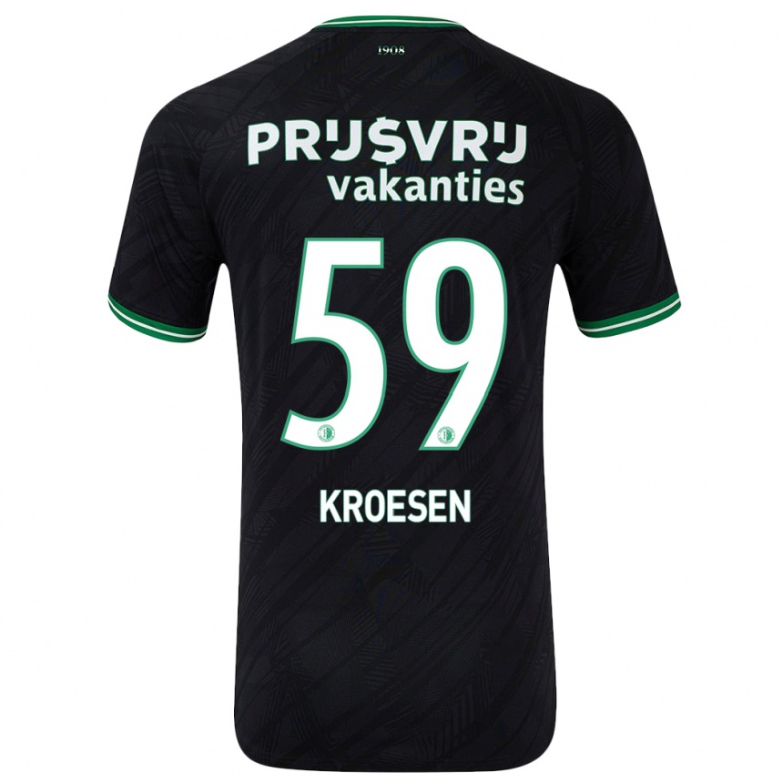 Kids Football Jaimy Kroesen #59 Black Green Away Jersey 2024/25 T-Shirt Za