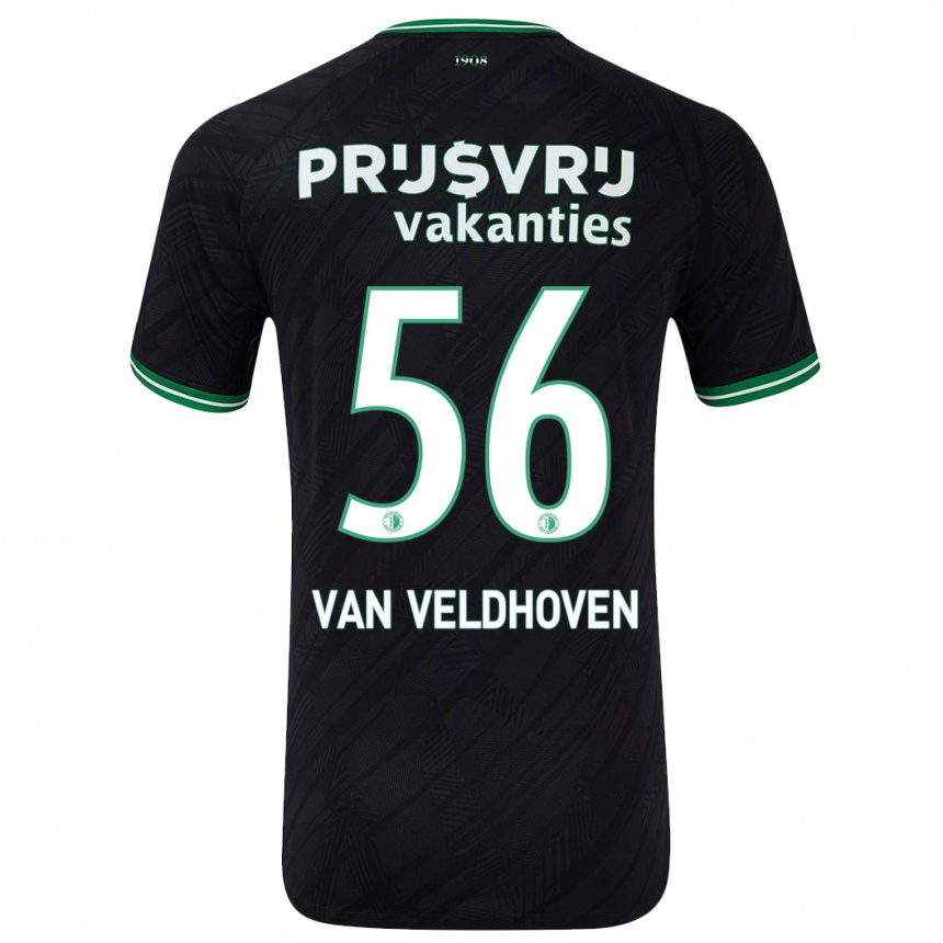 Kids Football Kars Van Veldhoven #56 Black Green Away Jersey 2024/25 T-Shirt Za