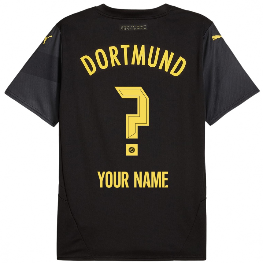 Kids Football Your Name #0 Black Yellow Away Jersey 2024/25 T-Shirt Za