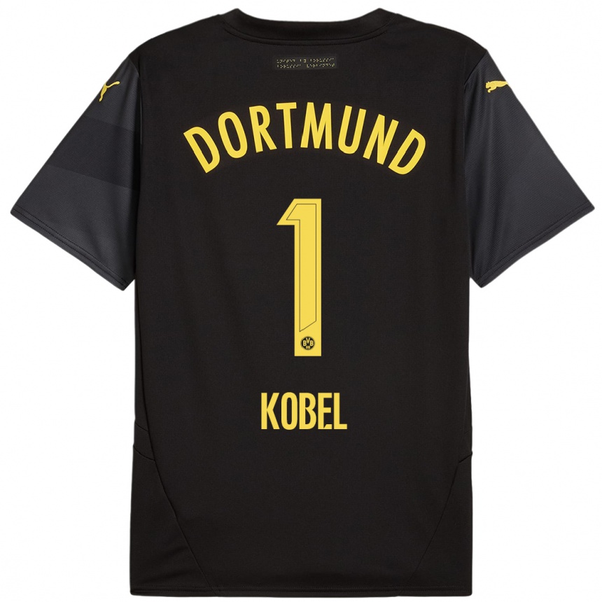 Kids Football Gregor Kobel #1 Black Yellow Away Jersey 2024/25 T-Shirt Za