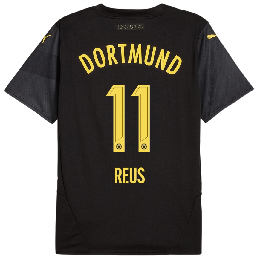 Kids Football Marco Reus #11 Black Yellow Away Jersey 2024/25 T-Shirt Za