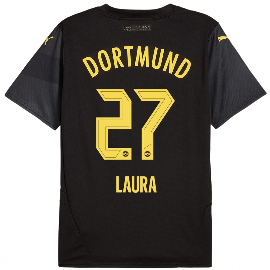 Kids Football Van Der Heijden Laura #27 Black Yellow Away Jersey 2024/25 T-Shirt Za