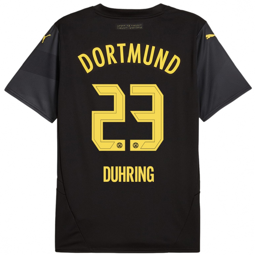 Kids Football Marc Niclas Duhring #23 Black Yellow Away Jersey 2024/25 T-Shirt Za