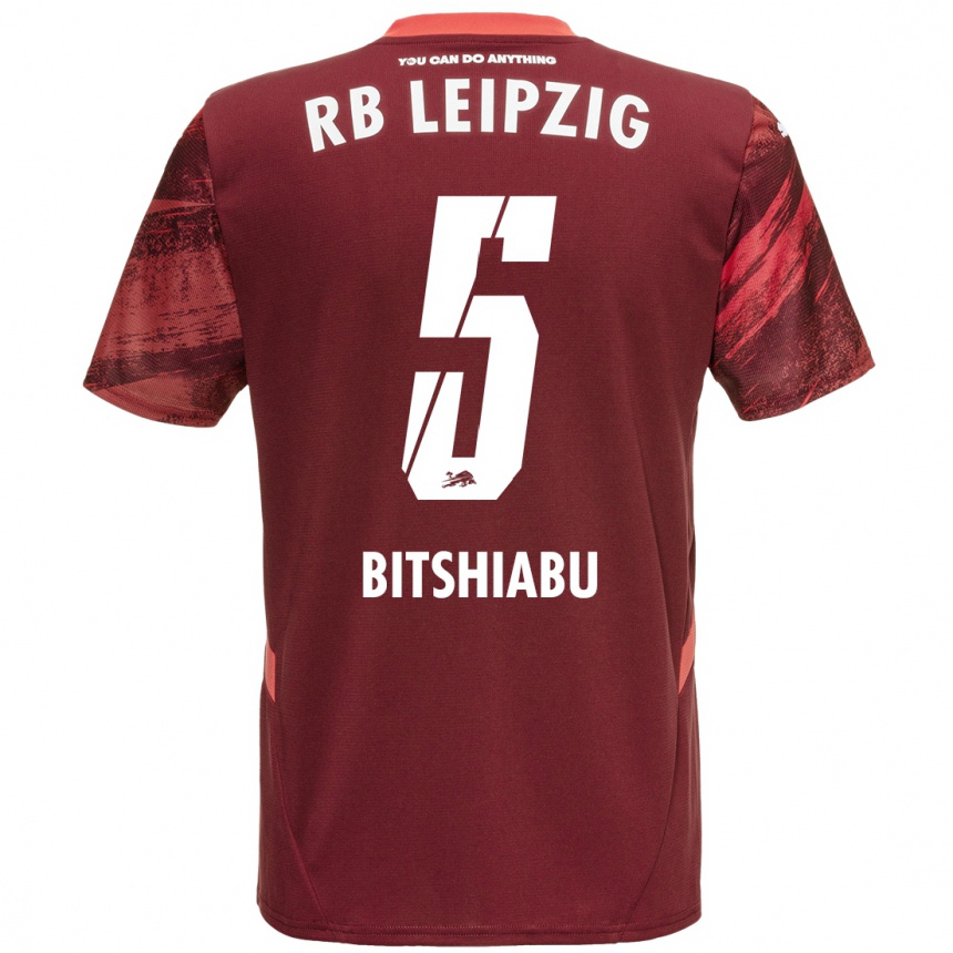 Kids Football El Chadaille Bitshiabu #5 Burgundy Away Jersey 2024/25 T-Shirt Za