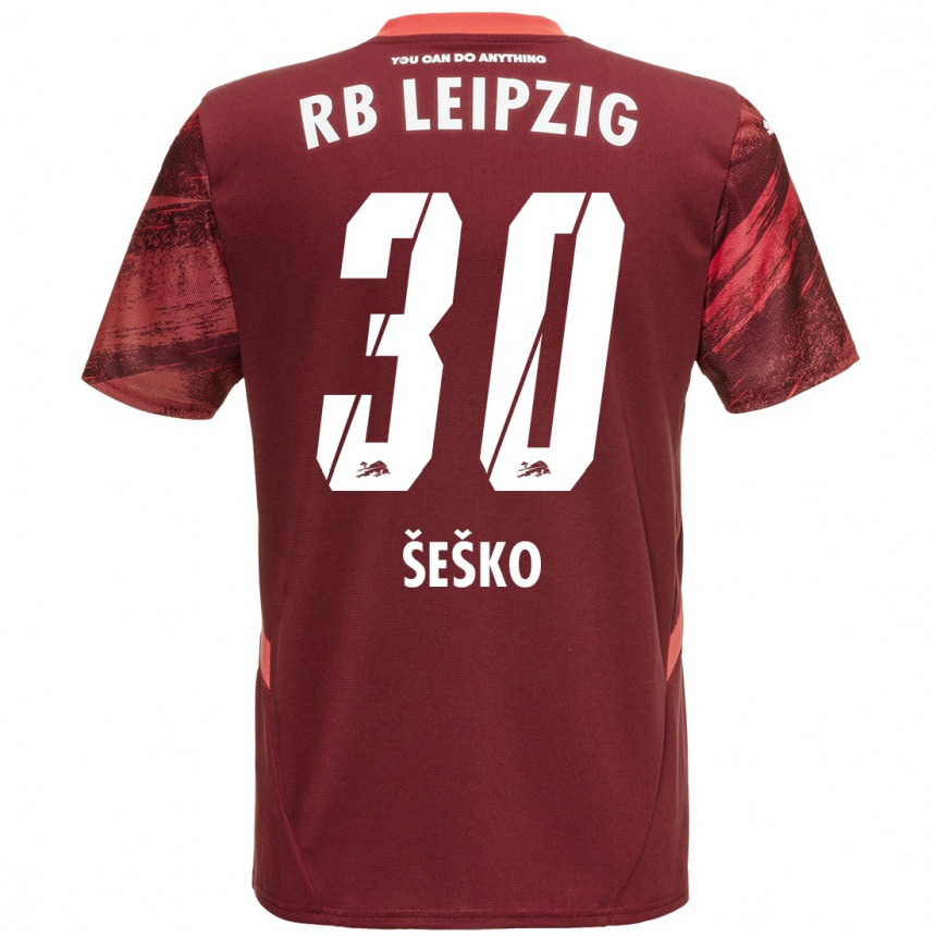 Kids Football Benjamin Sesko #30 Burgundy Away Jersey 2024/25 T-Shirt Za