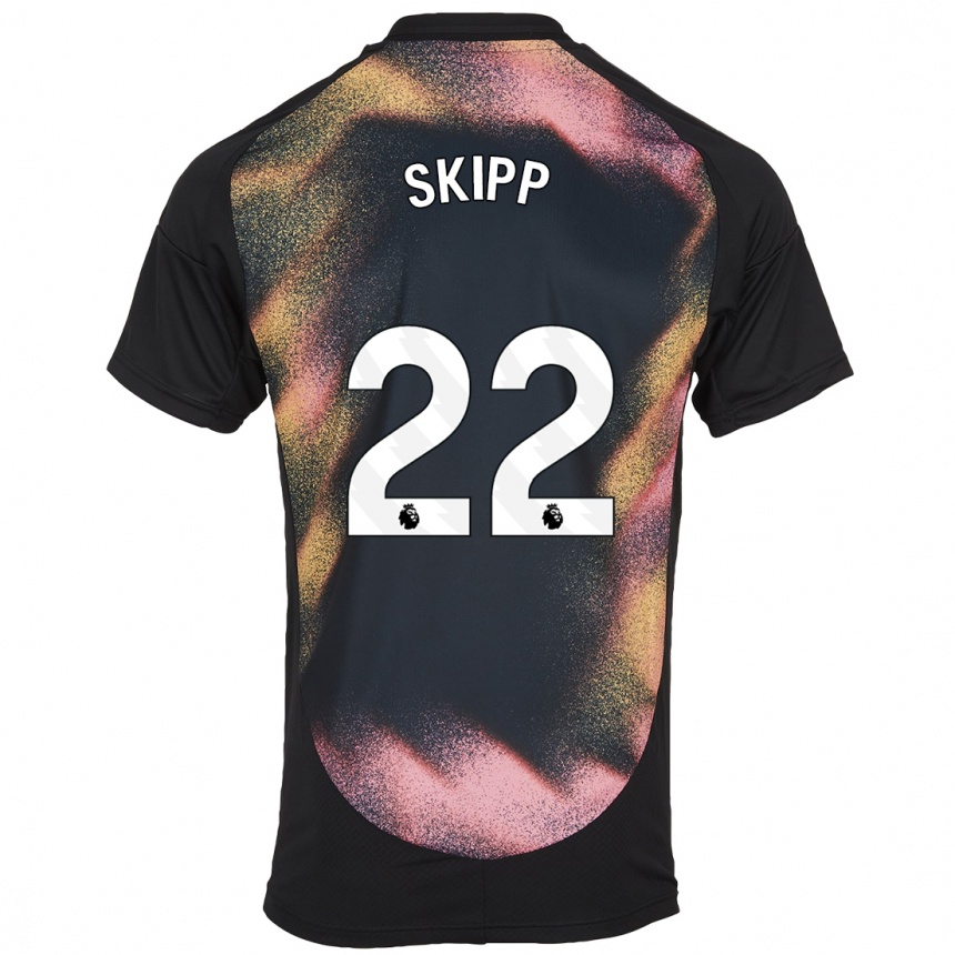 Kids Football Oliver Skipp #22 Black White Away Jersey 2024/25 T-Shirt Za