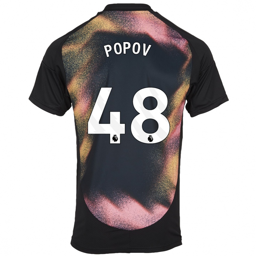 Kids Football Chris Popov #48 Black White Away Jersey 2024/25 T-Shirt Za