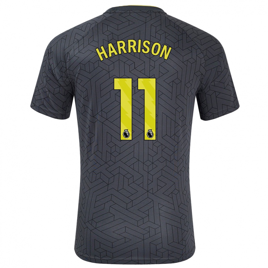 Kids Football Jack Harrison #11 Black Yellow Away Jersey 2024/25 T-Shirt Za