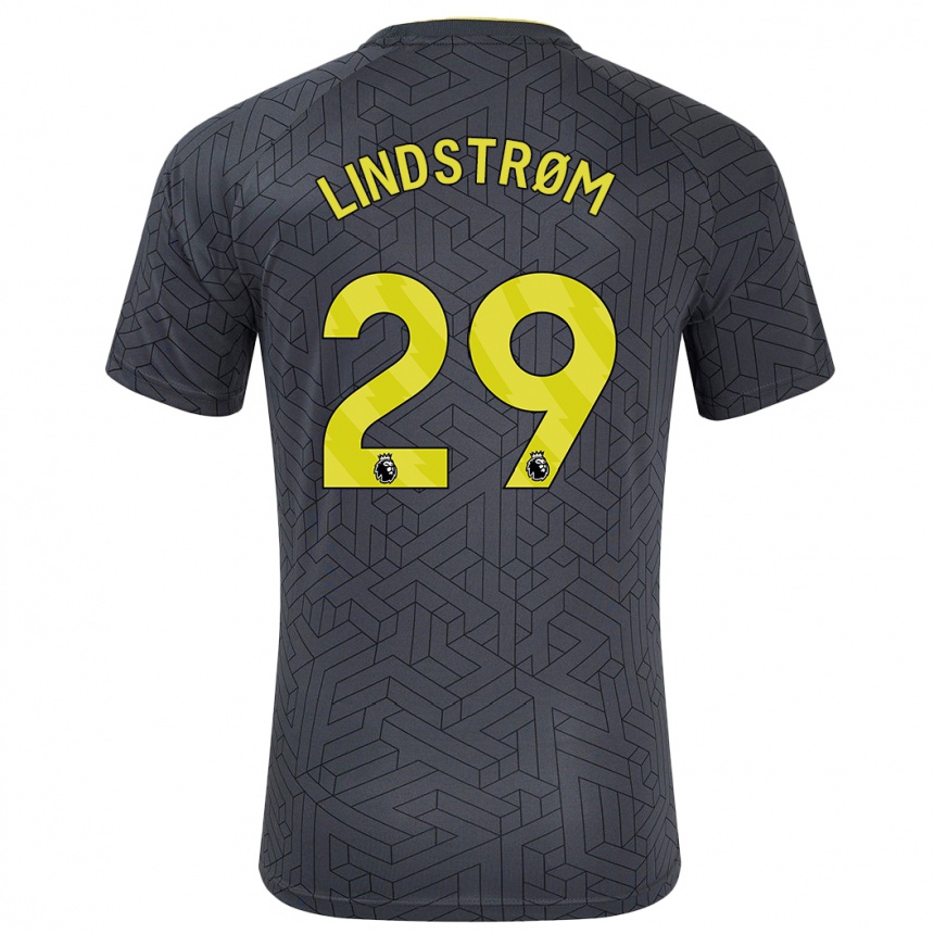 Kids Football Jesper Lindstrøm #29 Black Yellow Away Jersey 2024/25 T-Shirt Za