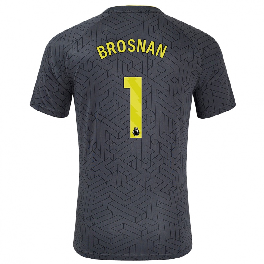 Kids Football Courtney Brosnan #1 Black Yellow Away Jersey 2024/25 T-Shirt Za