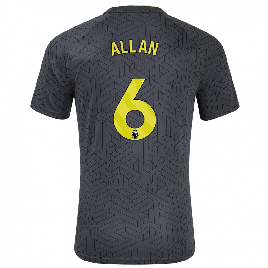 Kids Football Allan #6 Black Yellow Away Jersey 2024/25 T-Shirt Za