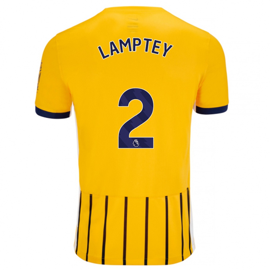 Kids Football Tariq Lamptey #2 Gold Blue Pinstripes Away Jersey 2024/25 T-Shirt Za