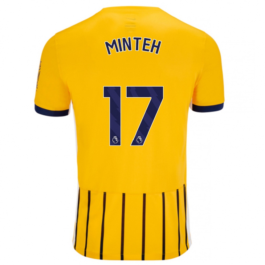 Kids Football Yankuba Minteh #17 Gold Blue Pinstripes Away Jersey 2024/25 T-Shirt Za