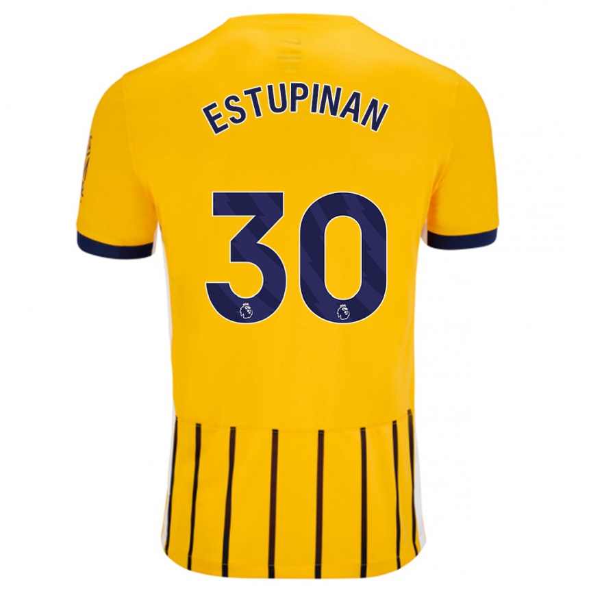 Kids Football Pervis Estupiñán #30 Gold Blue Pinstripes Away Jersey 2024/25 T-Shirt Za