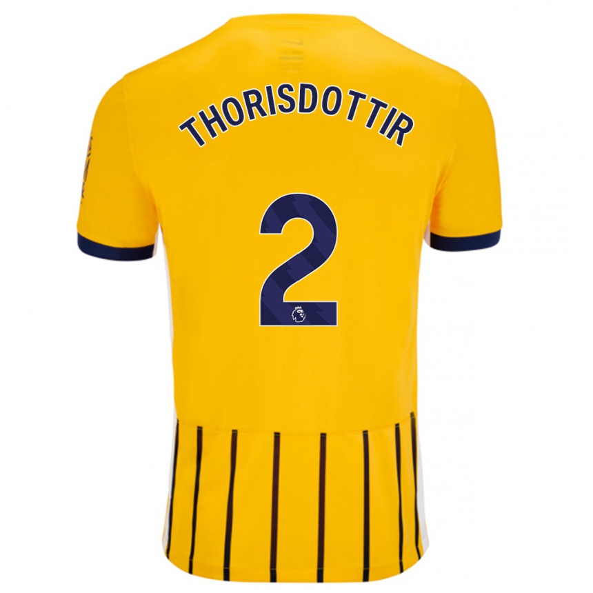 Kids Football Maria Thorisdottir #2 Gold Blue Pinstripes Away Jersey 2024/25 T-Shirt Za