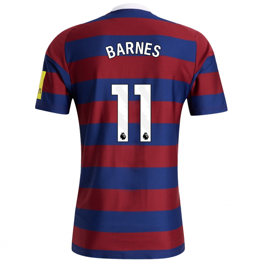 Kids Football Harvey Barnes #11 Burgundy Navy Blue Away Jersey 2024/25 T-Shirt Za