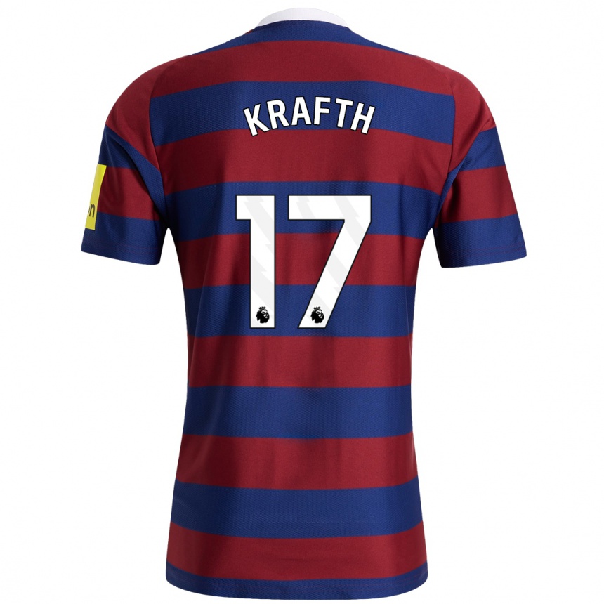 Kids Football Emil Krafth #17 Burgundy Navy Blue Away Jersey 2024/25 T-Shirt Za