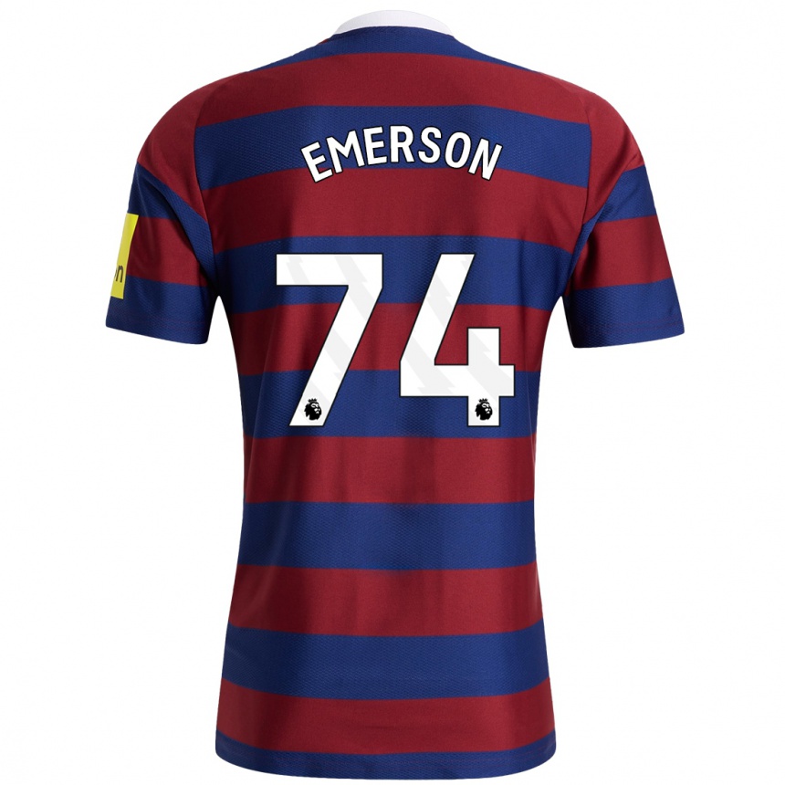 Kids Football Johnny Emerson #74 Burgundy Navy Blue Away Jersey 2024/25 T-Shirt Za