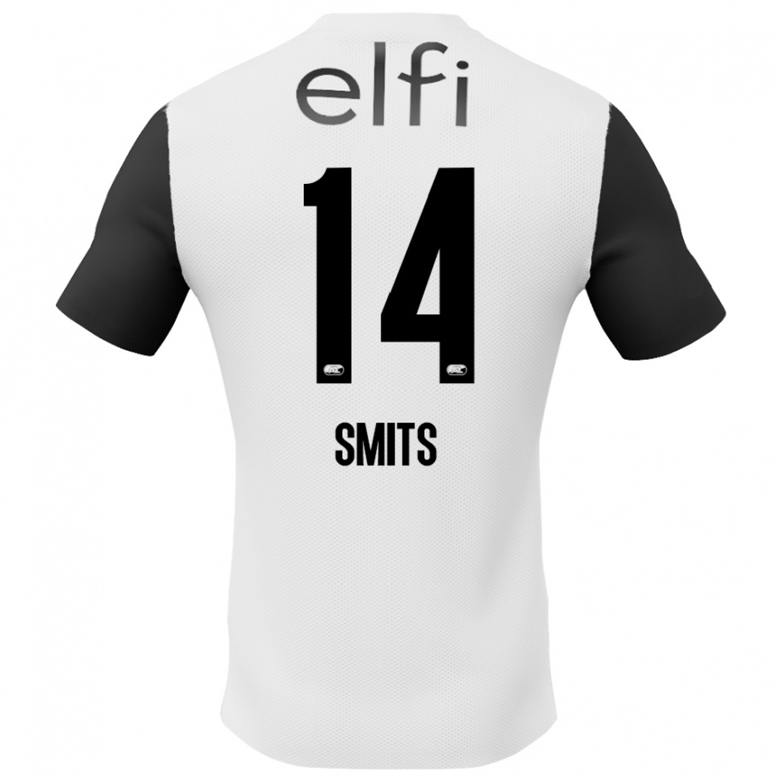 Kids Football Anthony Smits #14 White Black Away Jersey 2024/25 T-Shirt Za