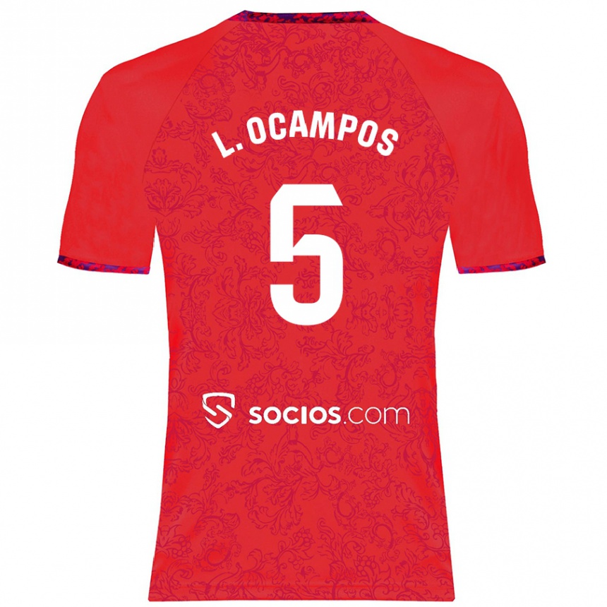 Kids Football Lucas Ocampos #5 Red Away Jersey 2024/25 T-Shirt Za