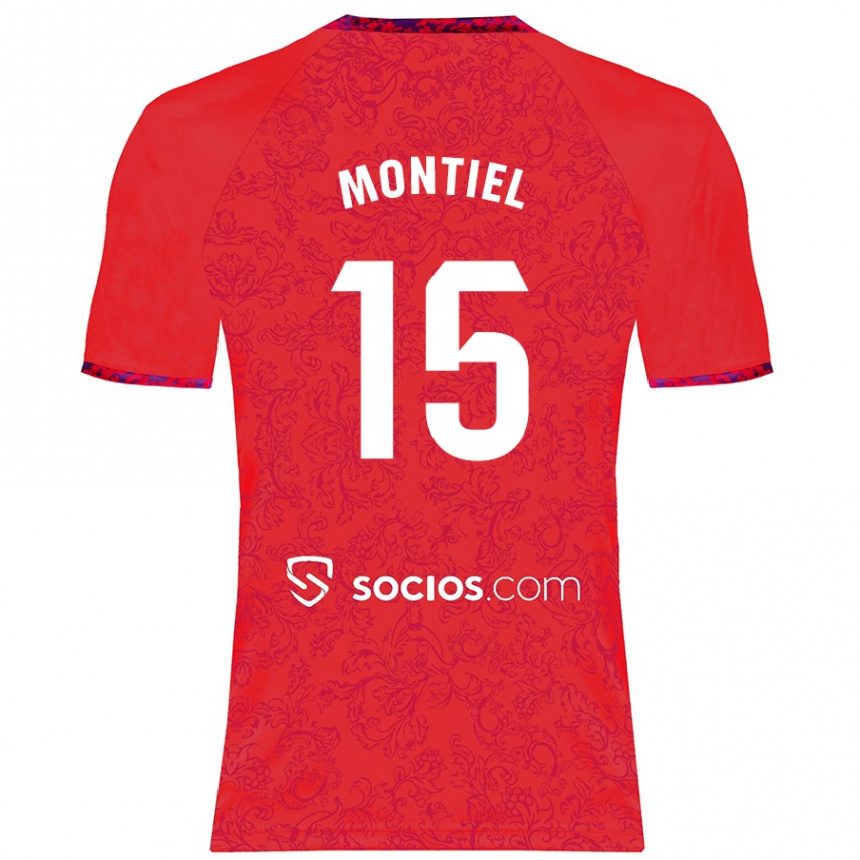 Kids Football Gonzalo Montiel #15 Red Away Jersey 2024/25 T-Shirt Za