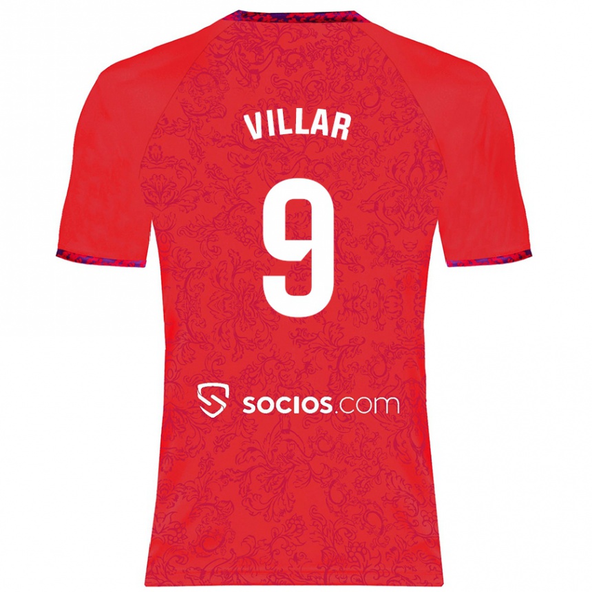 Kids Football Iker Villar #9 Red Away Jersey 2024/25 T-Shirt Za