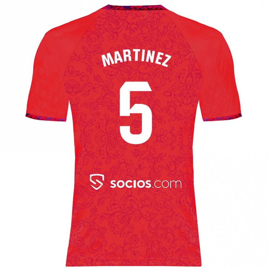 Kids Football Sergio Martínez #5 Red Away Jersey 2024/25 T-Shirt Za