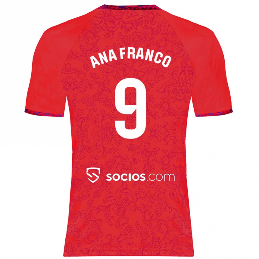 Kids Football Ana Franco De La Vega #9 Red Away Jersey 2024/25 T-Shirt Za