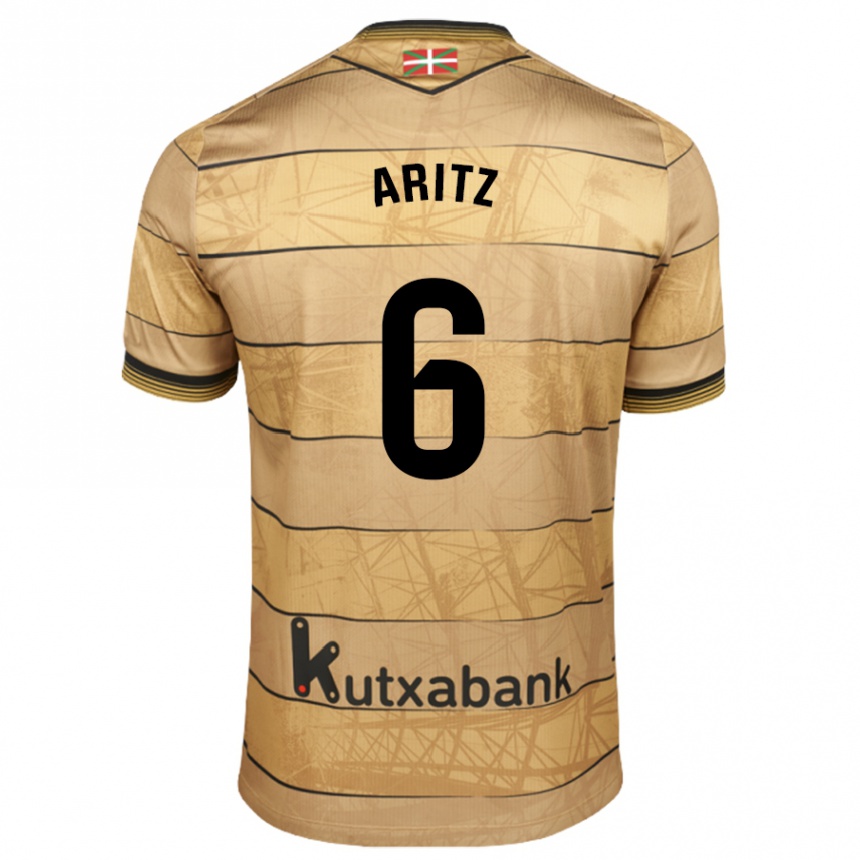 Kids Football Aritz Elustondo #6 Brown Away Jersey 2024/25 T-Shirt Za