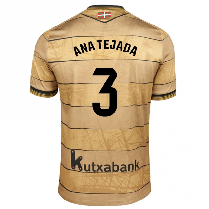 Kids Football Ana Tejada Jiménez #3 Brown Away Jersey 2024/25 T-Shirt Za