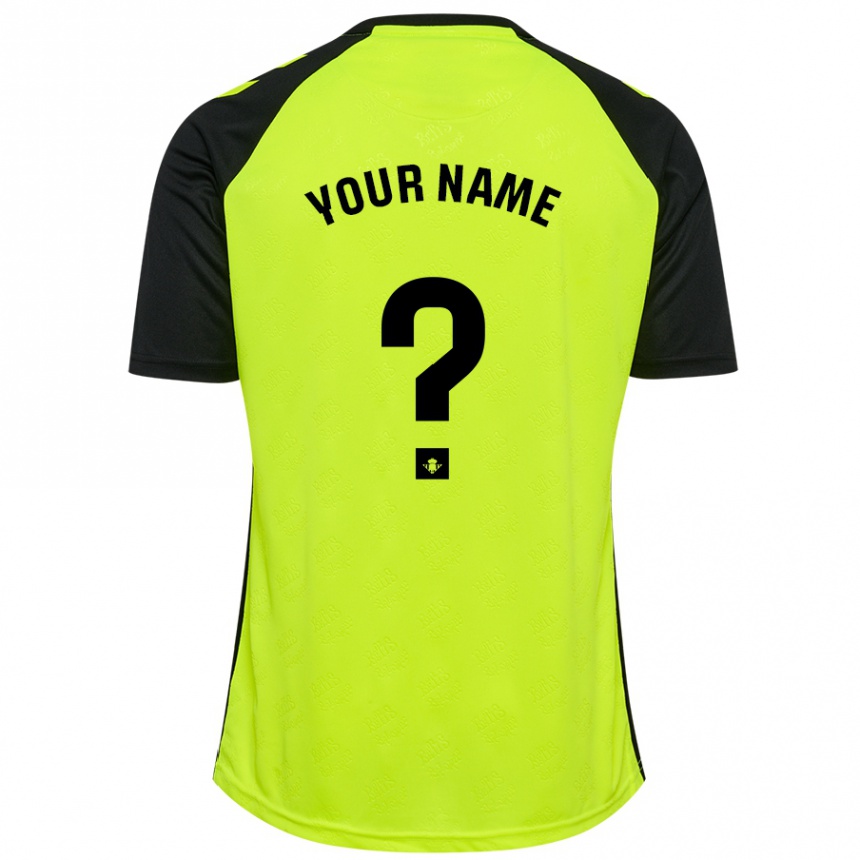 Kids Football Your Name #0 Fluorescent Yellow Black Away Jersey 2024/25 T-Shirt Za