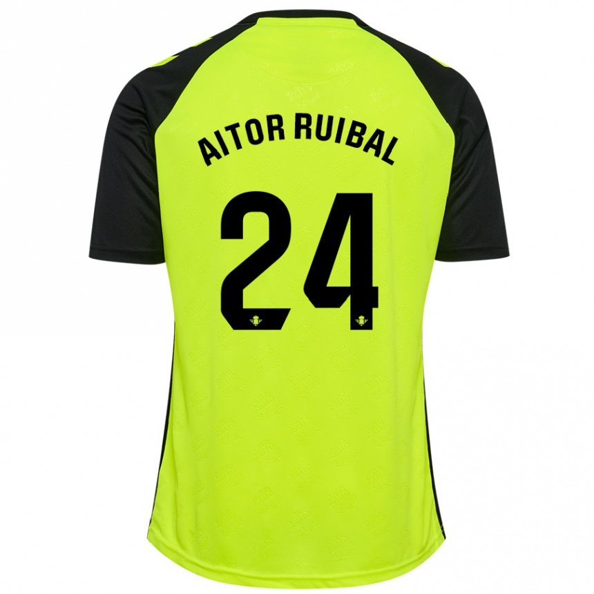 Kids Football Aitor Ruibal #24 Fluorescent Yellow Black Away Jersey 2024/25 T-Shirt Za