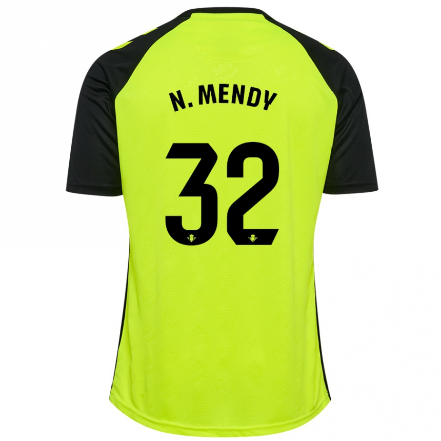 Kids Football Nobel Mendy #32 Fluorescent Yellow Black Away Jersey 2024/25 T-Shirt Za