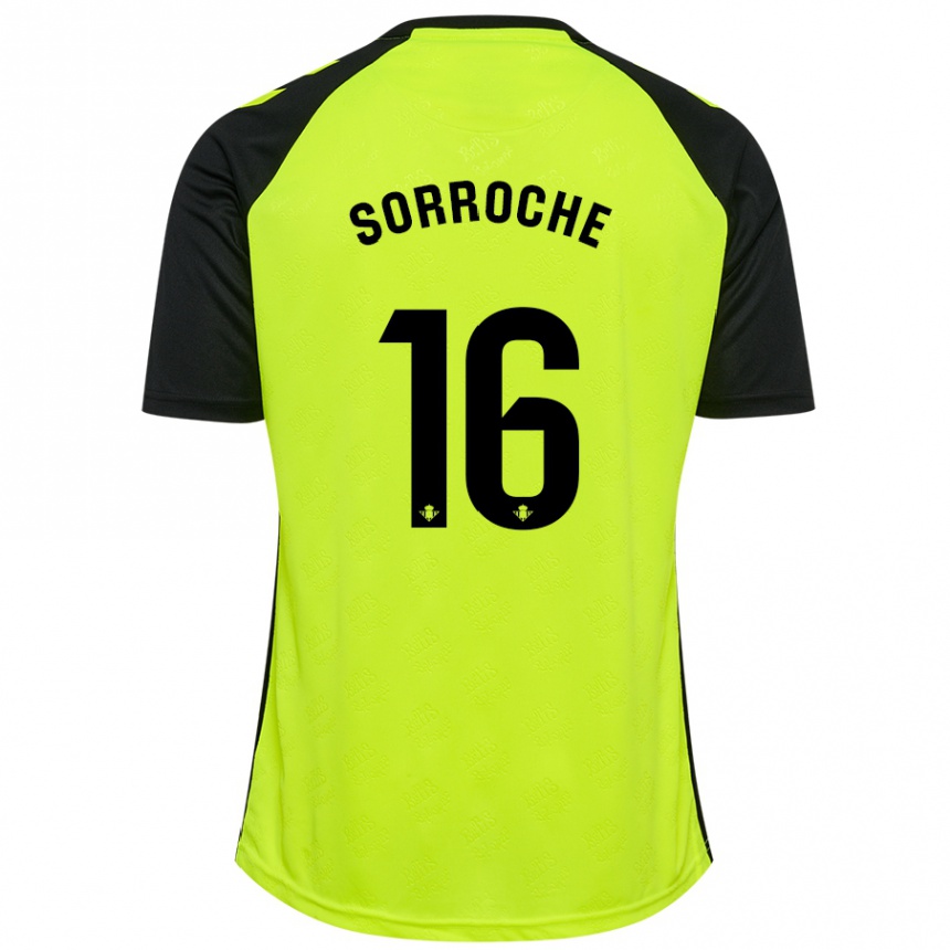 Kids Football Ginés Sorroche #16 Fluorescent Yellow Black Away Jersey 2024/25 T-Shirt Za