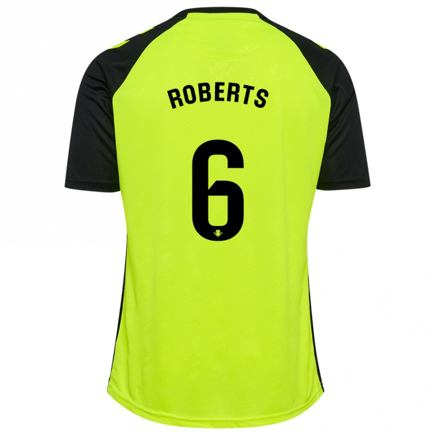 Kids Football Rhiannon Roberts #6 Fluorescent Yellow Black Away Jersey 2024/25 T-Shirt Za