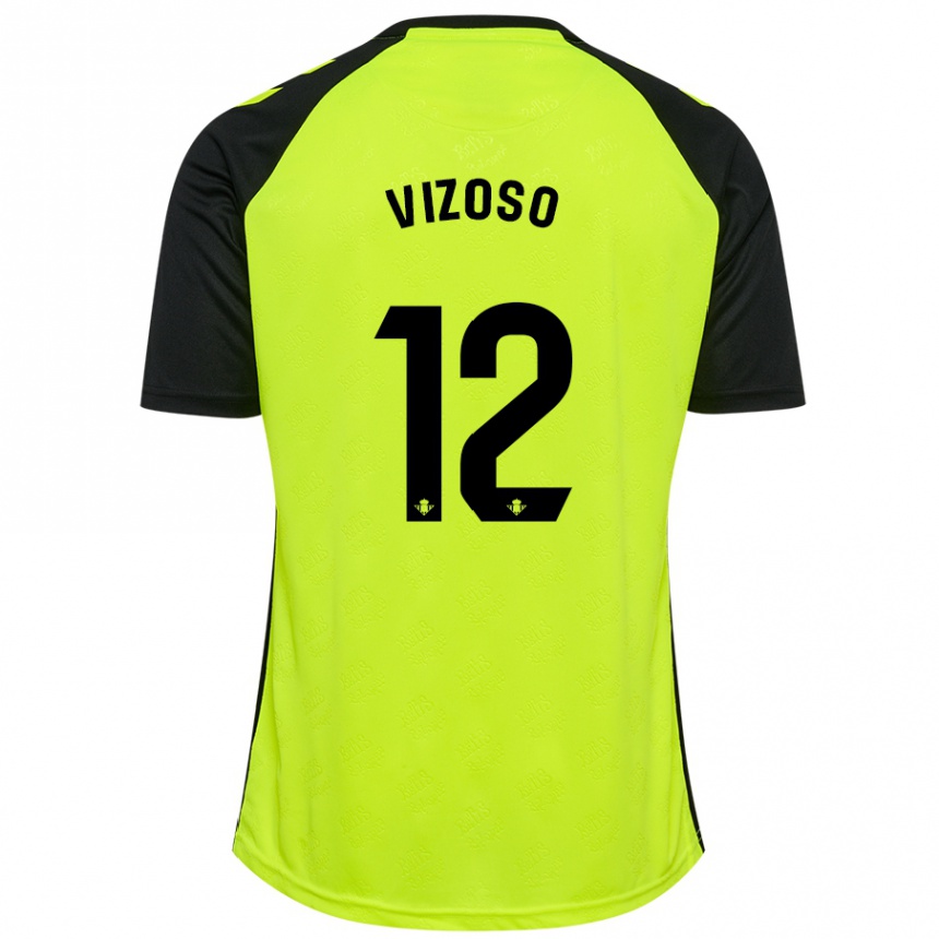 Kids Football Paula Vizoso Prieto #12 Fluorescent Yellow Black Away Jersey 2024/25 T-Shirt Za