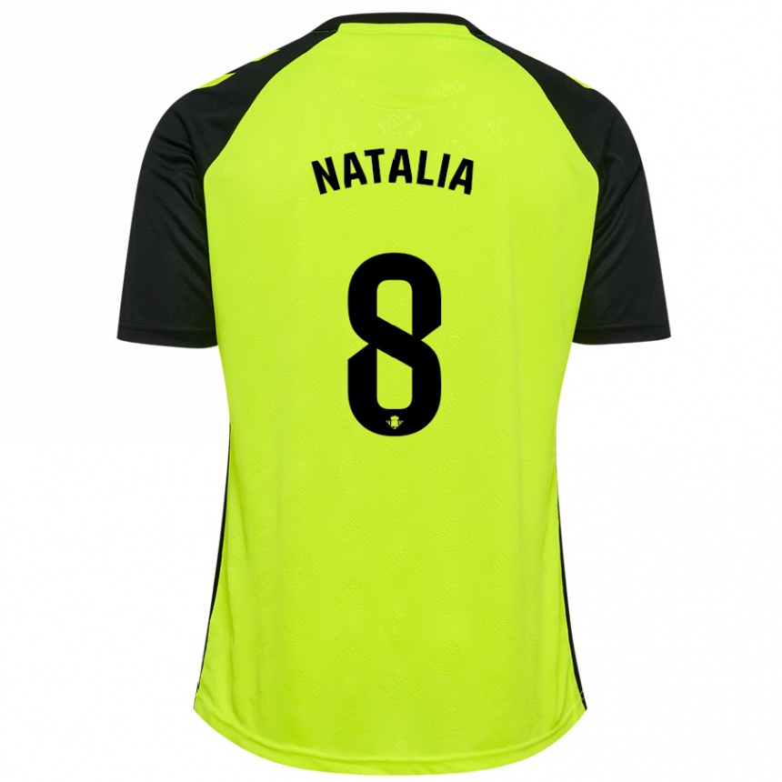 Kids Football Natalia Montilla Martinez #8 Fluorescent Yellow Black Away Jersey 2024/25 T-Shirt Za